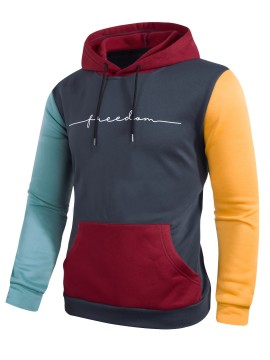 Color Block Cool Hoodies For Men, Men's Casual Graphic Design Pullover Hooded Sweatshirt With Kangaroo Pocket Streetwear For Winter Fall, As Gifts